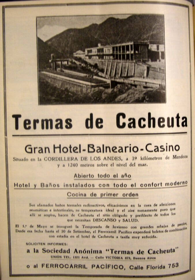 1915-1932 - Anuncio Hotel TermasCacheuta