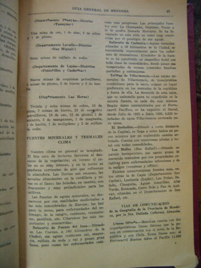 1929 -  Guia General Mendozafuentes minerales y termales pag 37 a